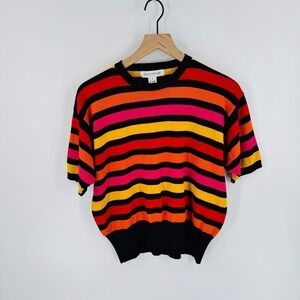 Vintage Jones New York Striped Knit Top Short Sleeve Crew Neck Bold Size M 90s